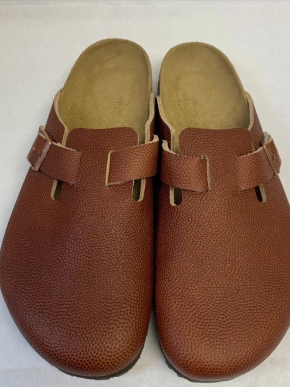 Birkenstock Boston Embossed Ginger Brown Natural Horween Leather Regular Sandals
